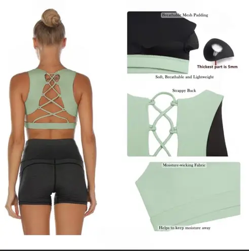 NWT MINT Medium Support Strappy Padded Sportsbra Green