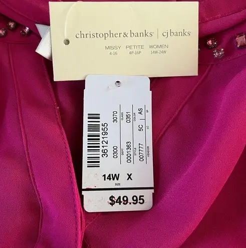 cj banks Blouse Fuchsia 14W X Pink Jeweled Long Sleeve New
