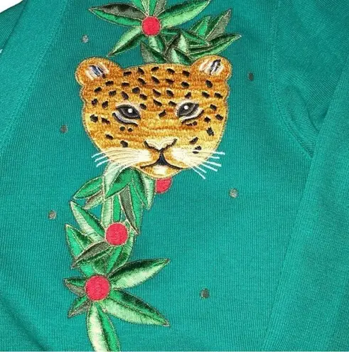 Vintage 90s C.S.T Sport Jungle Animal Statement Cardigan Sweater Kelly Green XXL