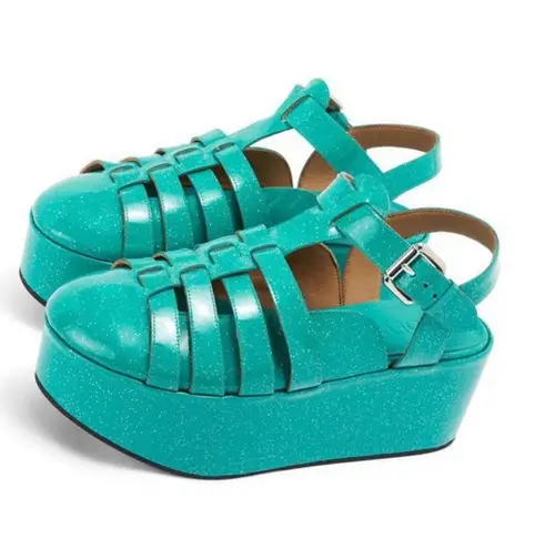 Loewe NWOT Authentic Turquoise calf-skin wedge women shoes/size6