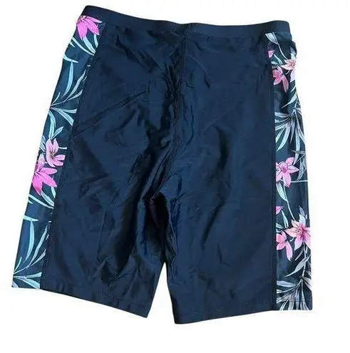 Black and Pink Board Shorts with Floral Accents
