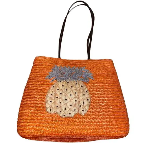 Liz Claiborne Vintage 90s Y2k  Straw Pineapple Tote Bag, Orange