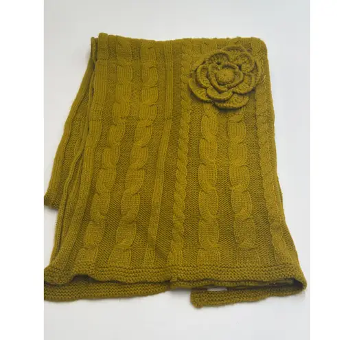 Mud Pie Olive Green Chunky Cable Knit Scarf With Rosette