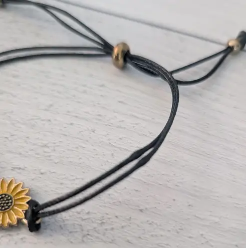 Black Adjustable Bracelet with Sunflower Charm
