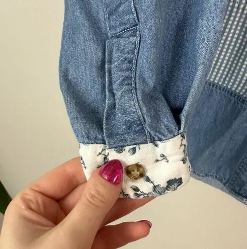 Bonjour Vintage | | Blue Multi Print Denim Button Down Shirt Size Large