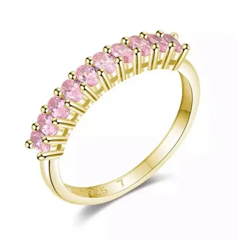 Sterling Silver SIZE 6 18kt Gold Plated 925 Stackable Dazzling Pink Cubic Zirconia Ring - Image 1