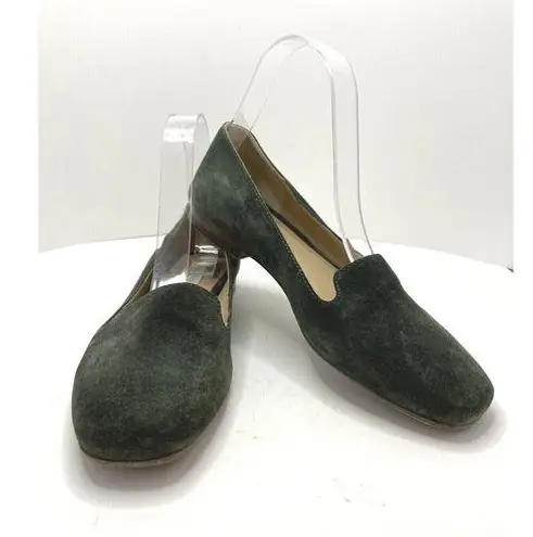 Max Mara Loafers Square Toe Suede Green Flats Women's Size 37 US 6.5 FLAW