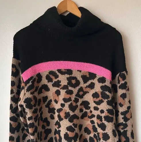 Suzanne Betro Weekend  Leopard Print Cowl Sweater