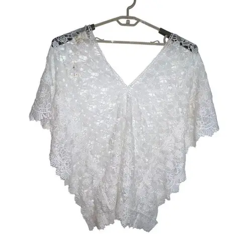 Yumi Kim White Sheer Lace Tulum Tunic Swim Cover Up Batwing Women Size XS New