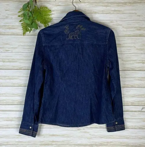 Vintage Embroidered Elephant Safari Animal Denim Shirt Jacket Shacket