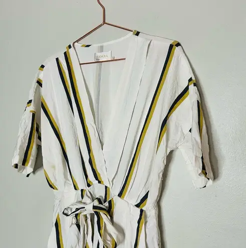 SANCIA Anika White Linen Blend Striped Waist Tie Midi Dress Size Medium