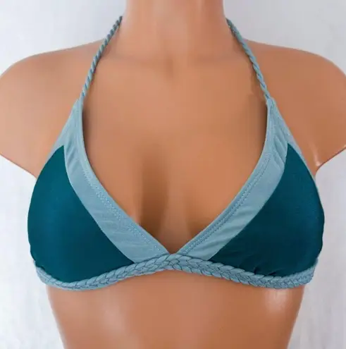 Boutique Teal, Colorblock, Braided Halter, Bikini Top