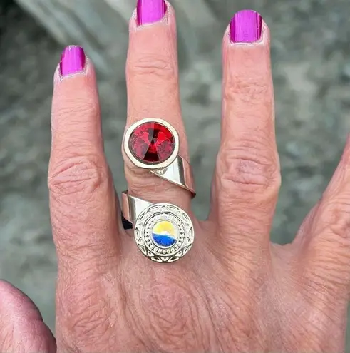 Handcrafted Sparkly Ring Made with Swarovski Crystal Adjustable Fit Red