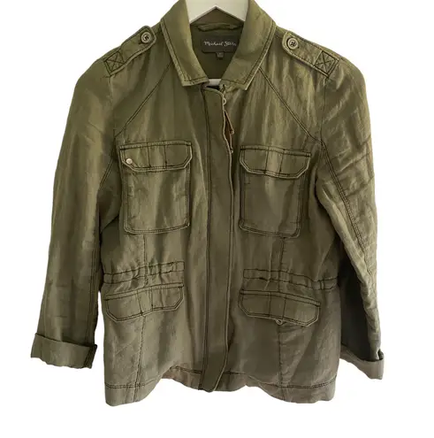 Michael Stars 100% linen cargo jacket green XS