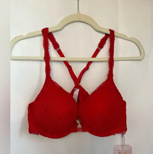 Savage x Fenty Bra In Size 36D Red Lace Push Up Front Closure NWT