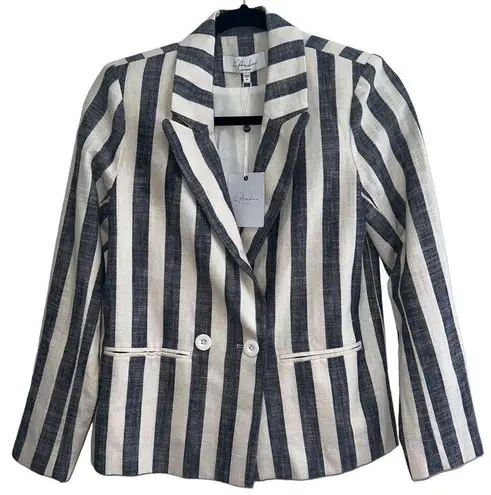 L'Academie NEW NWT L’Acdemie Poppy Linen Blend Blazer Jacket In Navy Stripe