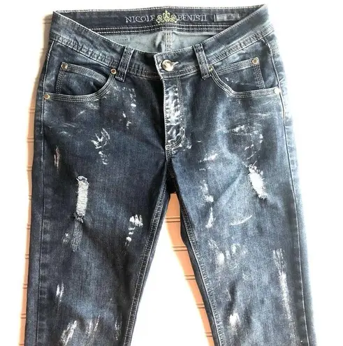 Nicole Benisti Distressed Jean Gray Size 28 Paint Splat NWOT Distressed Denim