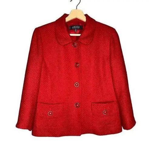 Kasper  Vintage Tweed Blazer Red Gold Hardware Fancy Buttons Size 10p