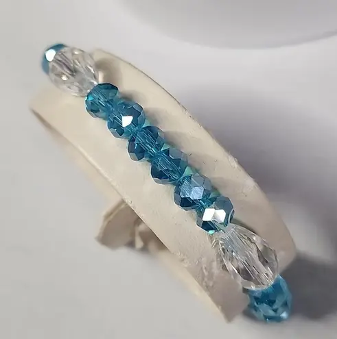 Aqua Blue Cut Crystal Faceted Rondelle Bead Necklace Bracelet Earrings Set