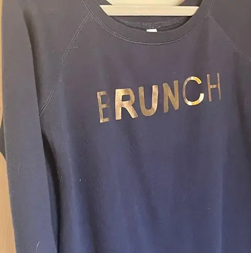 Sarah Marie Running Brunch Wide Neckline Sweatshirt Navy Blue Gold Small