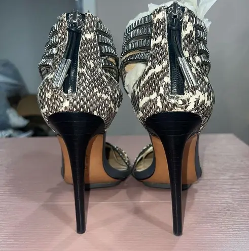 L.A.M.B. Fernley Black/White Snake-print Stilettos