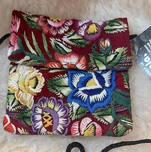 Unique Batik Floral Embroidered Handmade Crossbody Bag Red