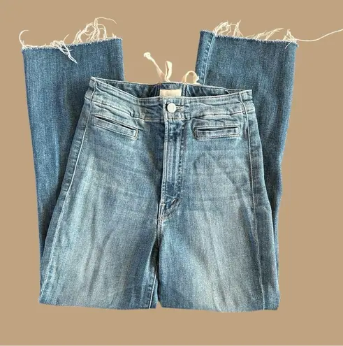 MOTHER laced hustler women’s Blue Ankle Cropped Jeans w Distressed Details sz 24