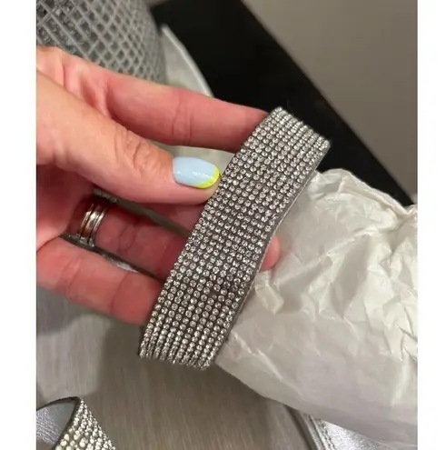 Black Suede Studio Cali SILVER Glitter Slide Sandal Womens Size 38.5