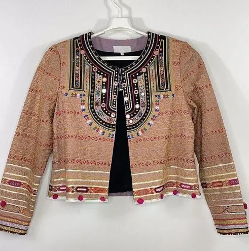 Souk Indigo Hand Embroidered Terracotta Open Front Jacket Size XL NWT Orange
