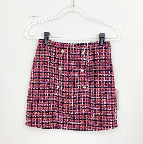 Aura Pink Tweed Mini Skirt
