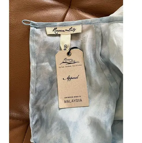 Raven + Lily NWT Baby Blue 100% Eco Dyed Silk Split Sleeve Sheer Blouse Sz Small