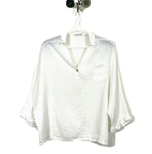 Tempo Paris Linen Top Made in Italy Dolman Sleeve Oversized White Size Large