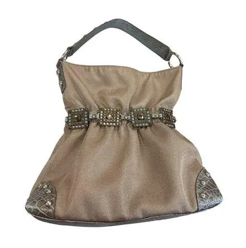 Kathy Van Zeeland Womens Gold Retro jeweled Hobo Handbag SKU 7811