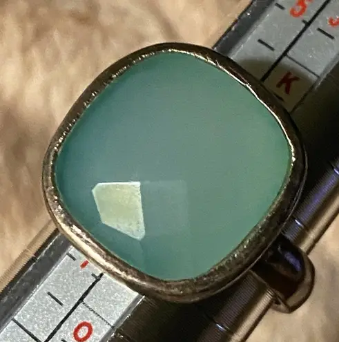 Artisan Aqua Chalcedony Ring Size 6.5 Silver Tone Boho Modern Statement Jewelry Green