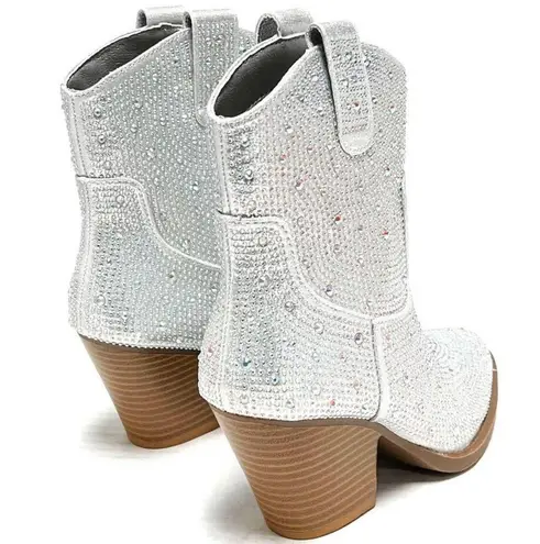 Forever Link Silver Rhinestone Ankle Cowboy Boots