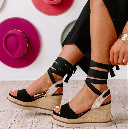 Soda Black Ballerina Wedge