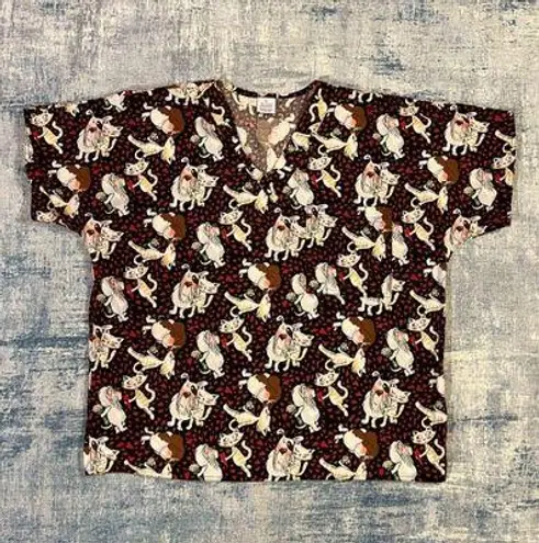 S.C.R.U.B.S. Dog Cat Heart Love Scrub Top Large