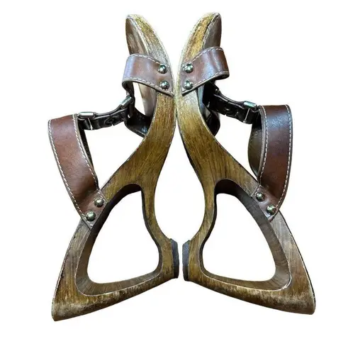 Italian Shoemakers Contesa Wood Look Wedge Brown Sandals Sz 6 Made In Italy