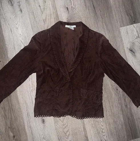 Y2k gems Vintage La Belle Dark Velvety Brown Corduroy Eyelet Blazer Jacket Size L
