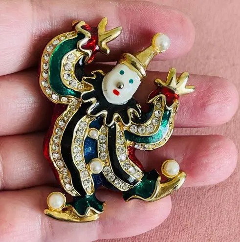 Vintage Clown Court Jester Enamel Rhinestone Multi - Image 2