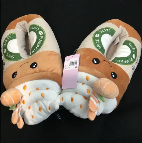 Womens Plush Pumpkin Spice Latte Slippers Size 11