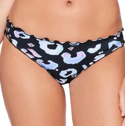 Salt+Cove Leopard Multi ruffles bikini swim bottom Black Size M