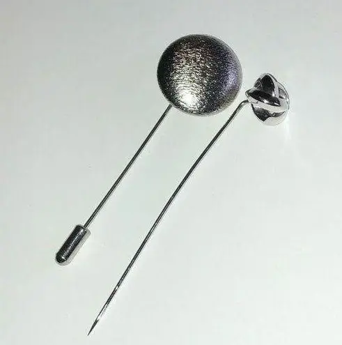 Vintage Silver Tone Round & Knot Stick Pins Brooch Pin