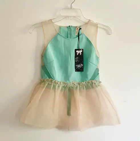 Cute kawaii Gauze tulle sheer ballerina peplum top Green - Image 1