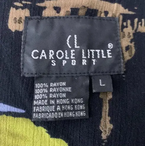 carole little Vintage 90s Dress Shirt Set L Black Button Up Short Sleeve Rayon