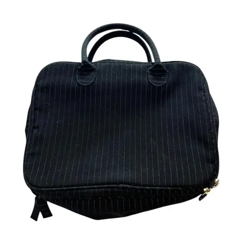 Lancôme Black Pinstripe Train Case Travel Makeup Bag 12x9 Cosmetic Organizer