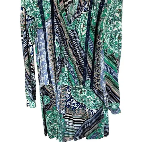 Anthropologie  TINY Small Caviana Shirt Dress Green Boho Mixed Print Drop Waist