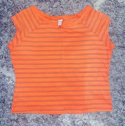 Route 66 T Shirt Top Size Large Cap Sleeves Orange Stripes Short Sleeves Lightweight