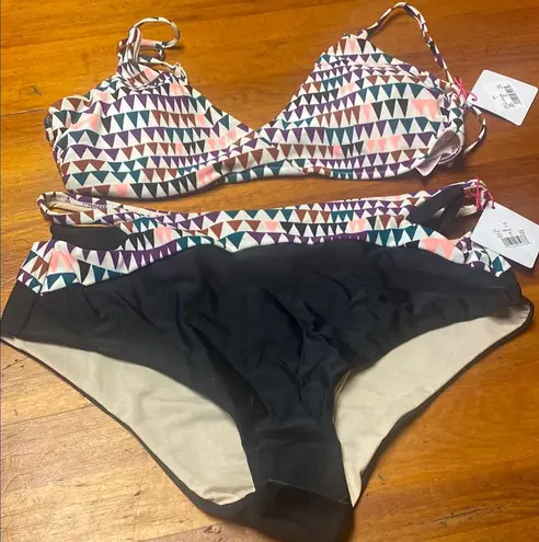 Vanilla Beach Vanilla/Beach Pink and Black Bikini Set with Adjustable Triangle Top