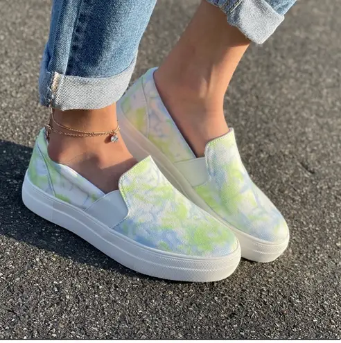 Soda Shoes Lime Tye Dye Slip On Sneakers